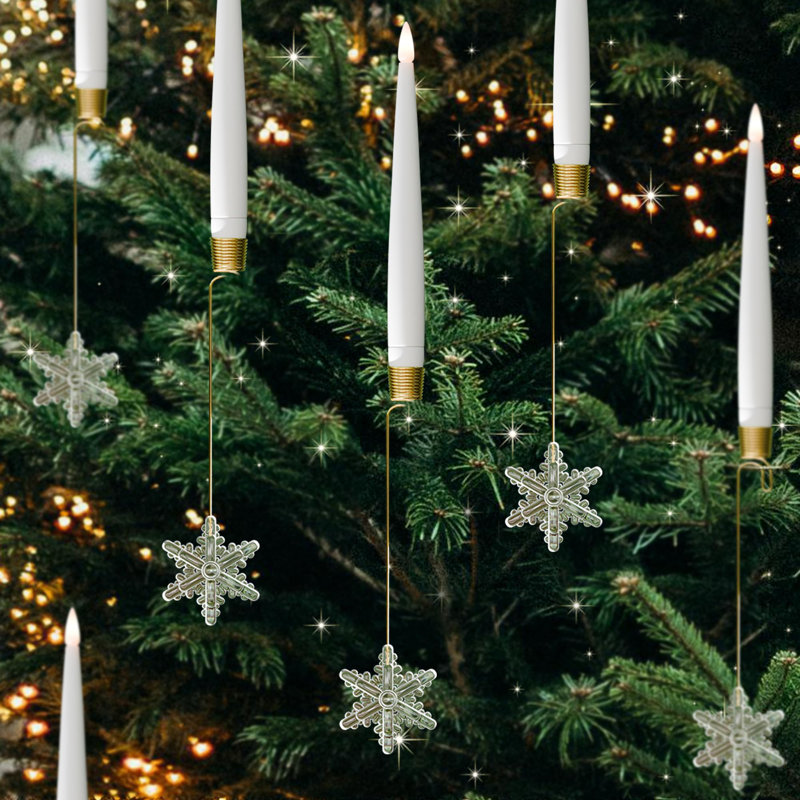 The Holiday Aisle Christmas Tree Candles With Remote Timer 12 Pack Flameless Candles For Christmas Tree Decor Flickering LED Candles For Indoor Acrylic Snowflake Wayfair